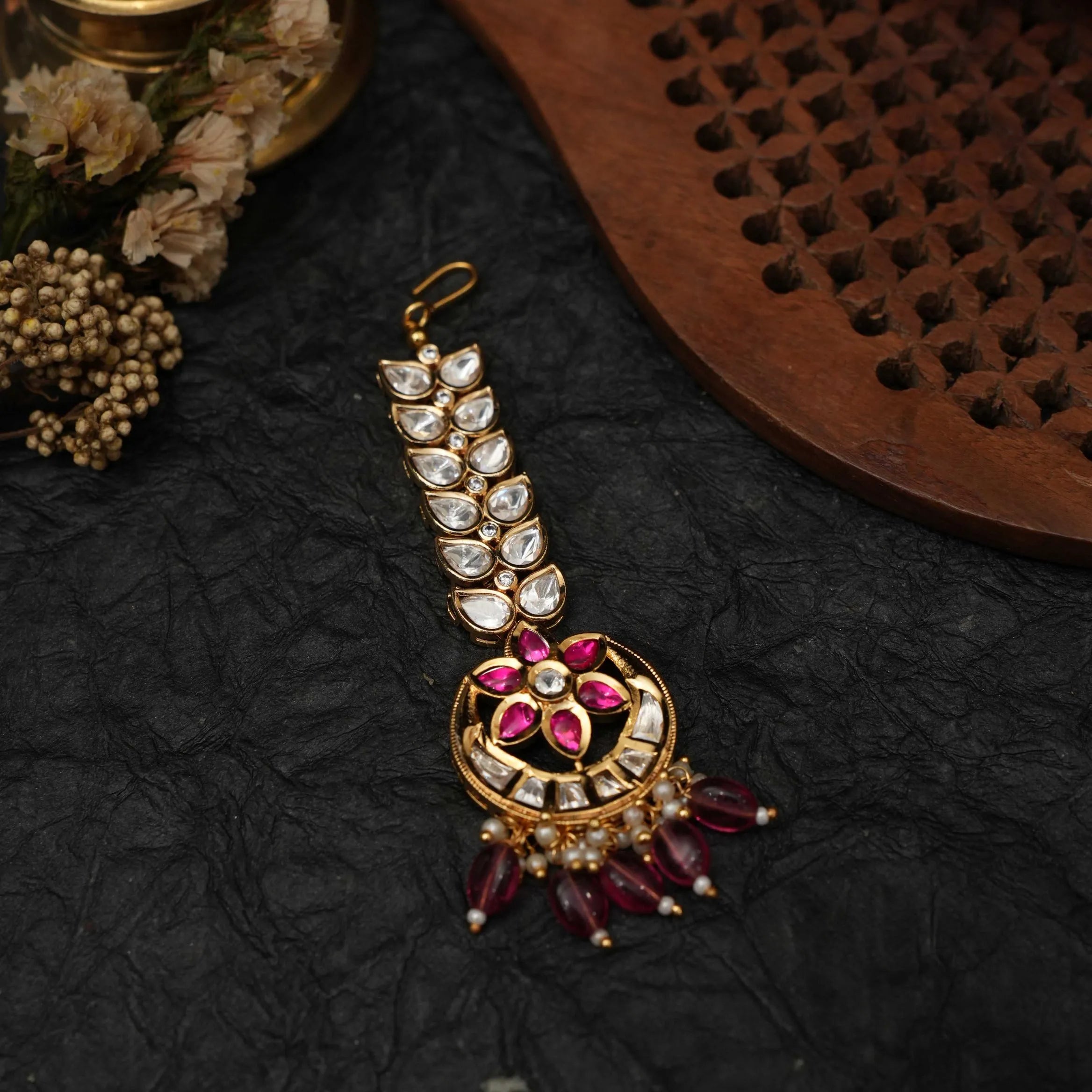 Yash Polki Tikka - Reddish Pink