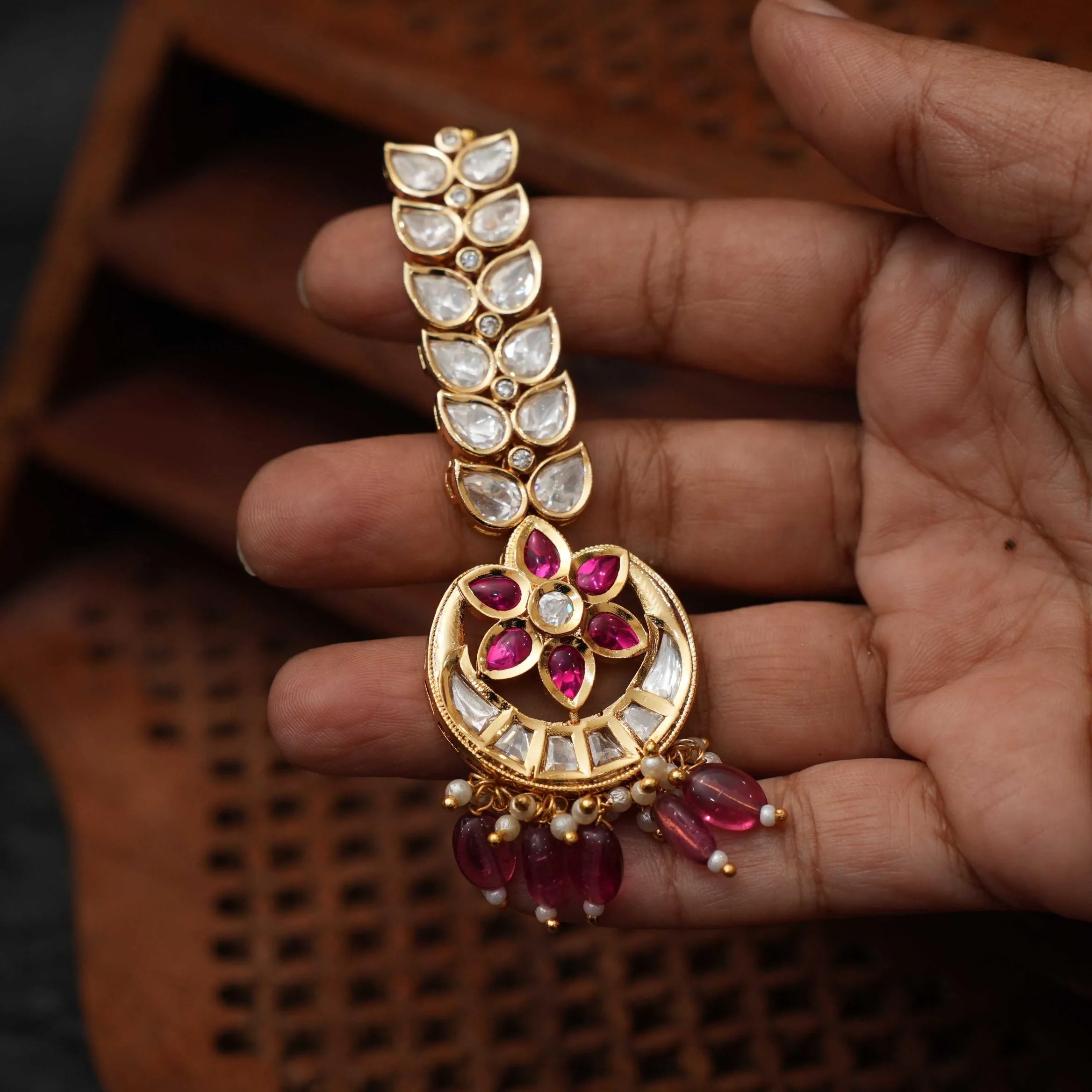 Yash Polki Tikka - Reddish Pink