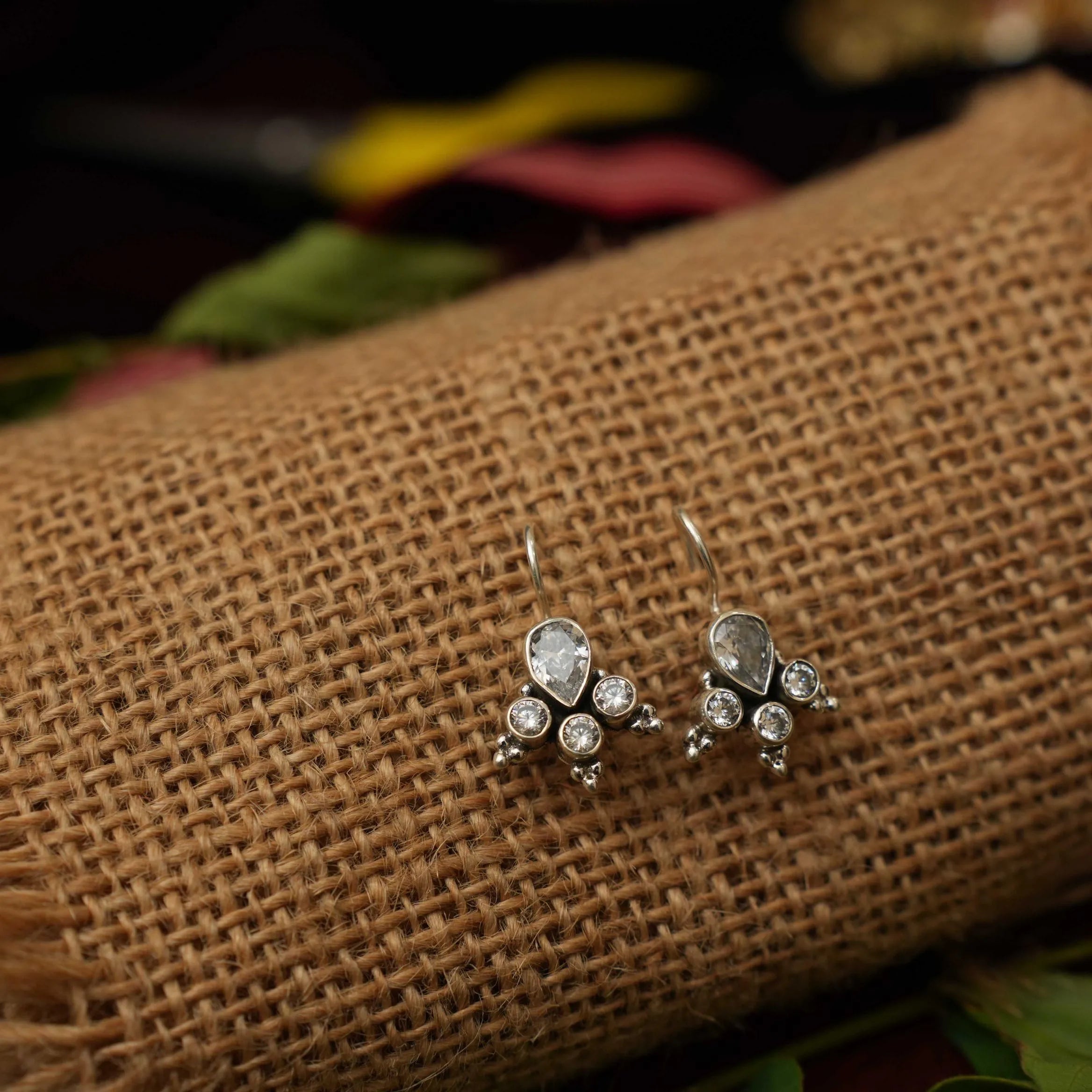 Yavana Silver Oxidised Earrings - White