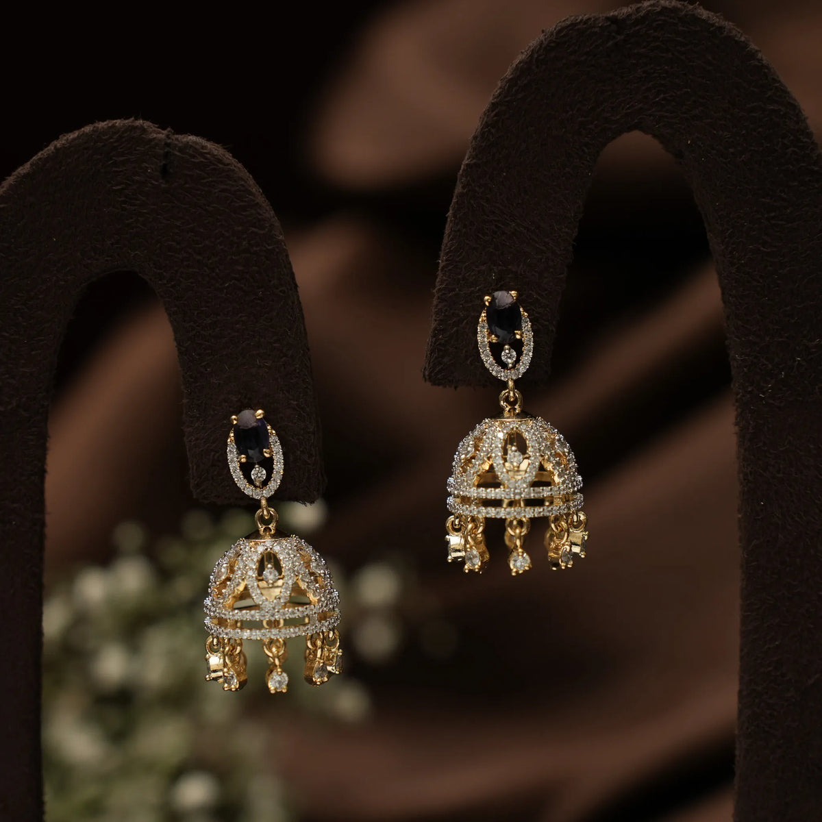 Yoshita Zircon Jhumka Earrings - Purple