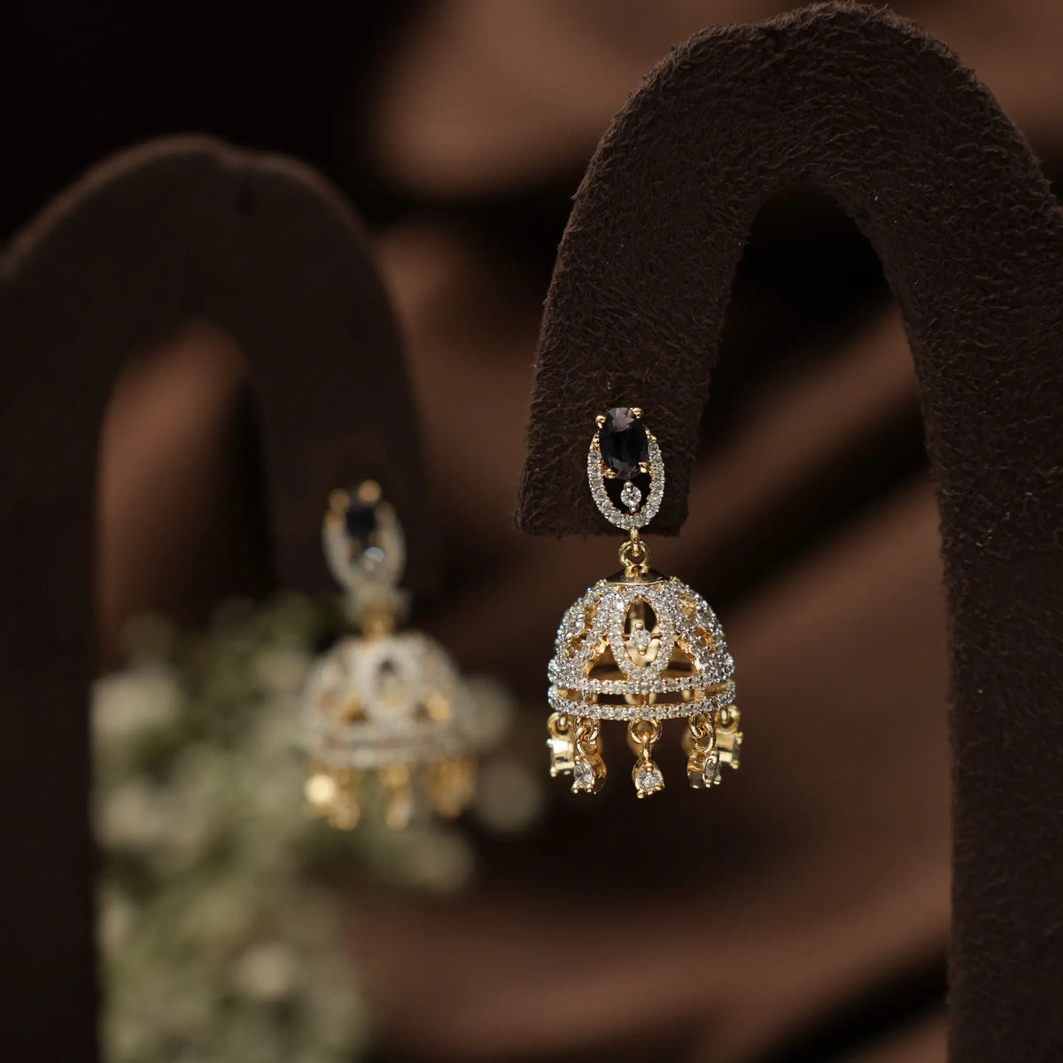 Yoshita Zircon Jhumka Earrings - Purple