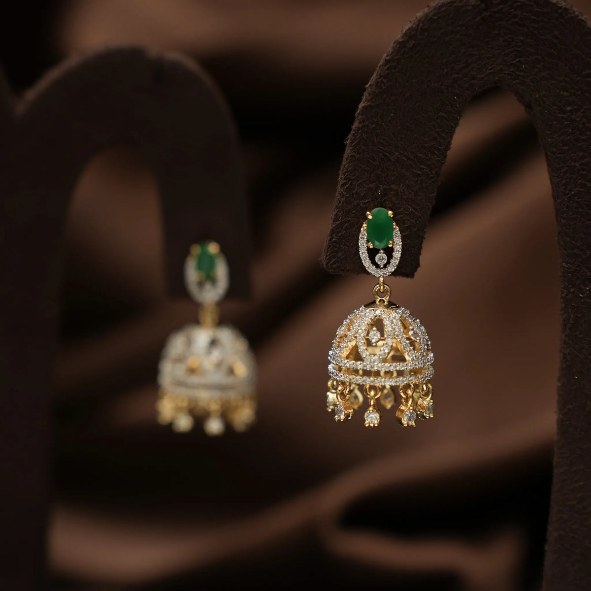 Yoshita Zircon Jhumka Earrings - green