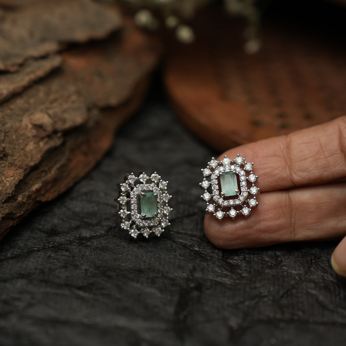 Ziana Zircon Ear Stud - Pastel Green