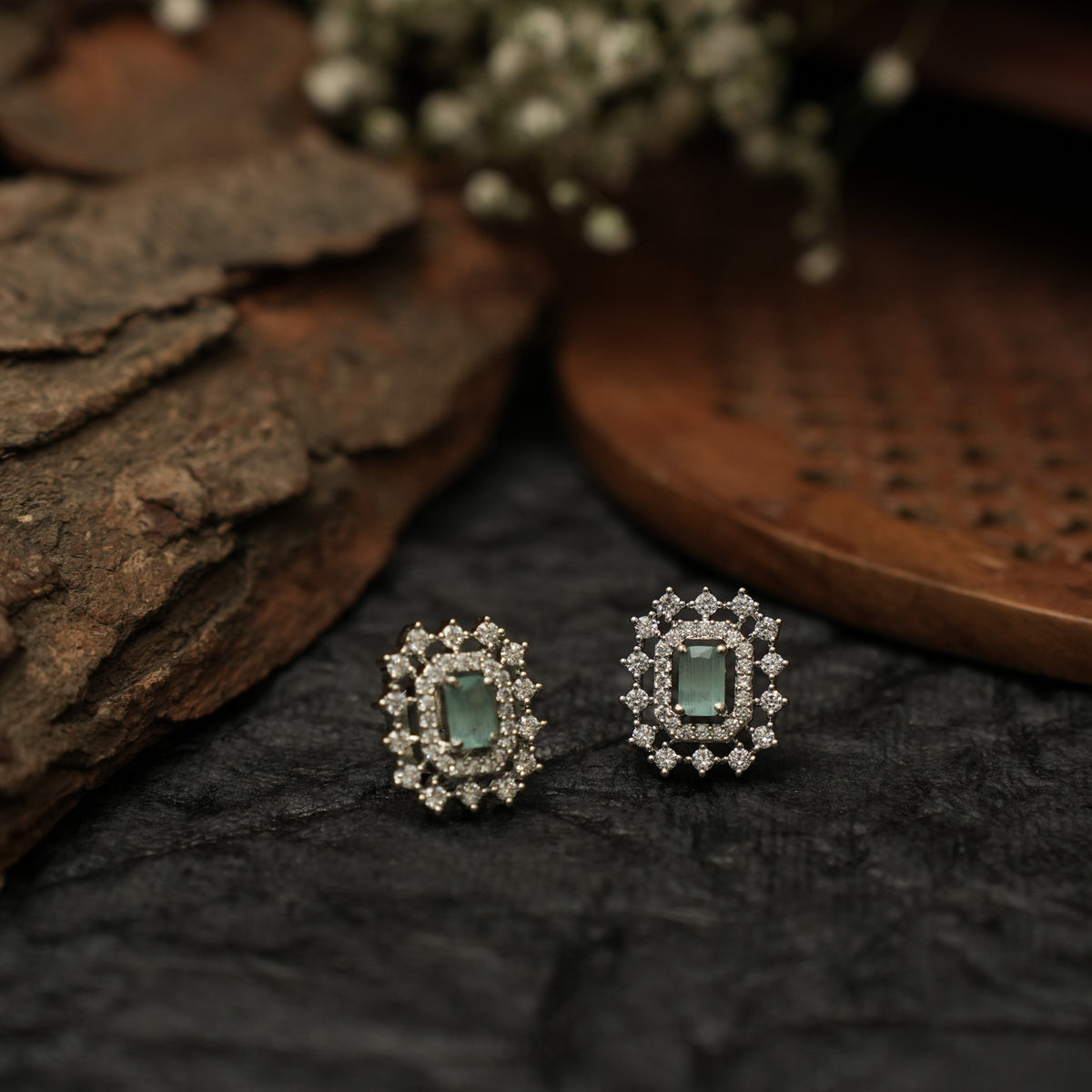 Ziana Zircon Ear Stud - Pastel Green