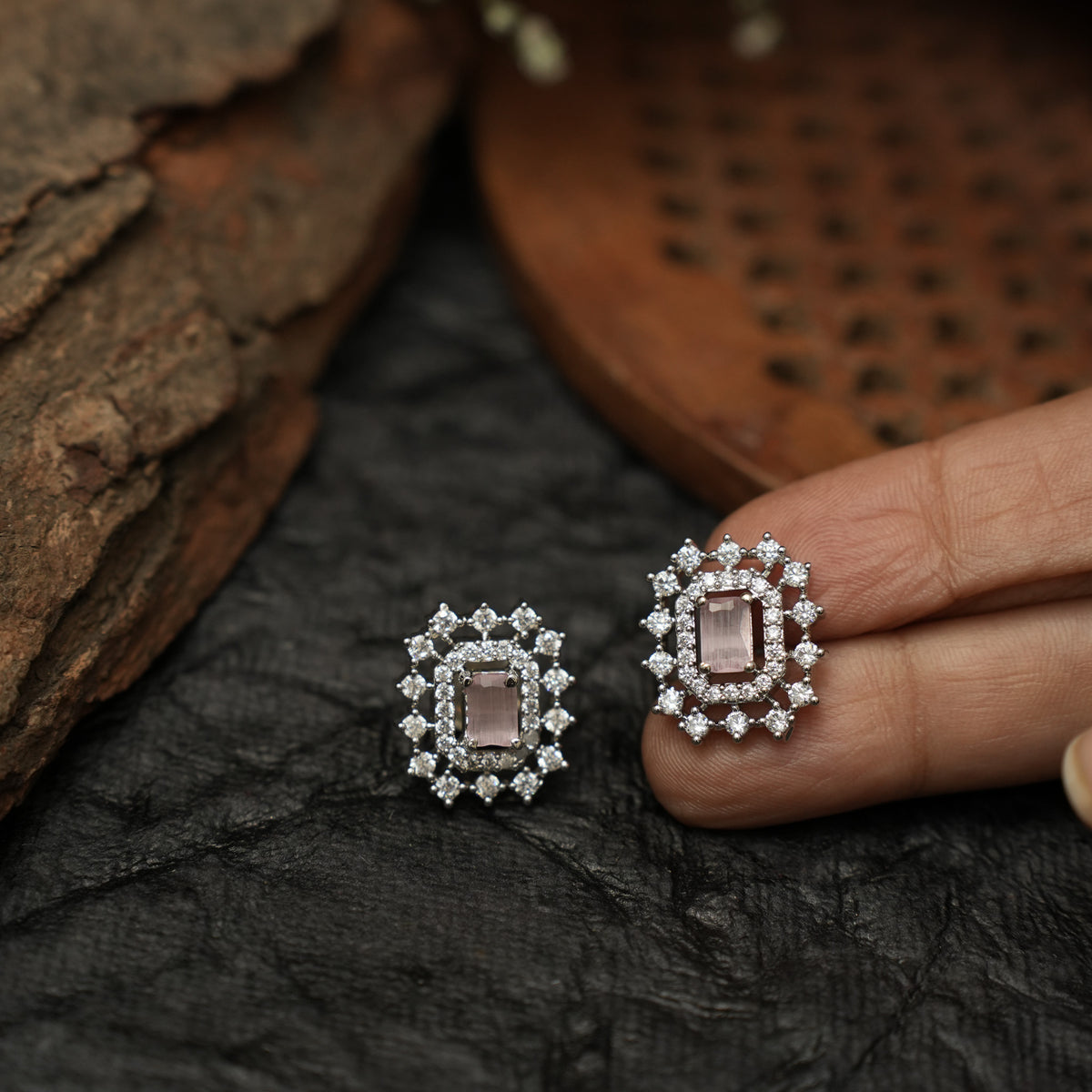 Ziana Zircon Ear Stud - Pastel Pink