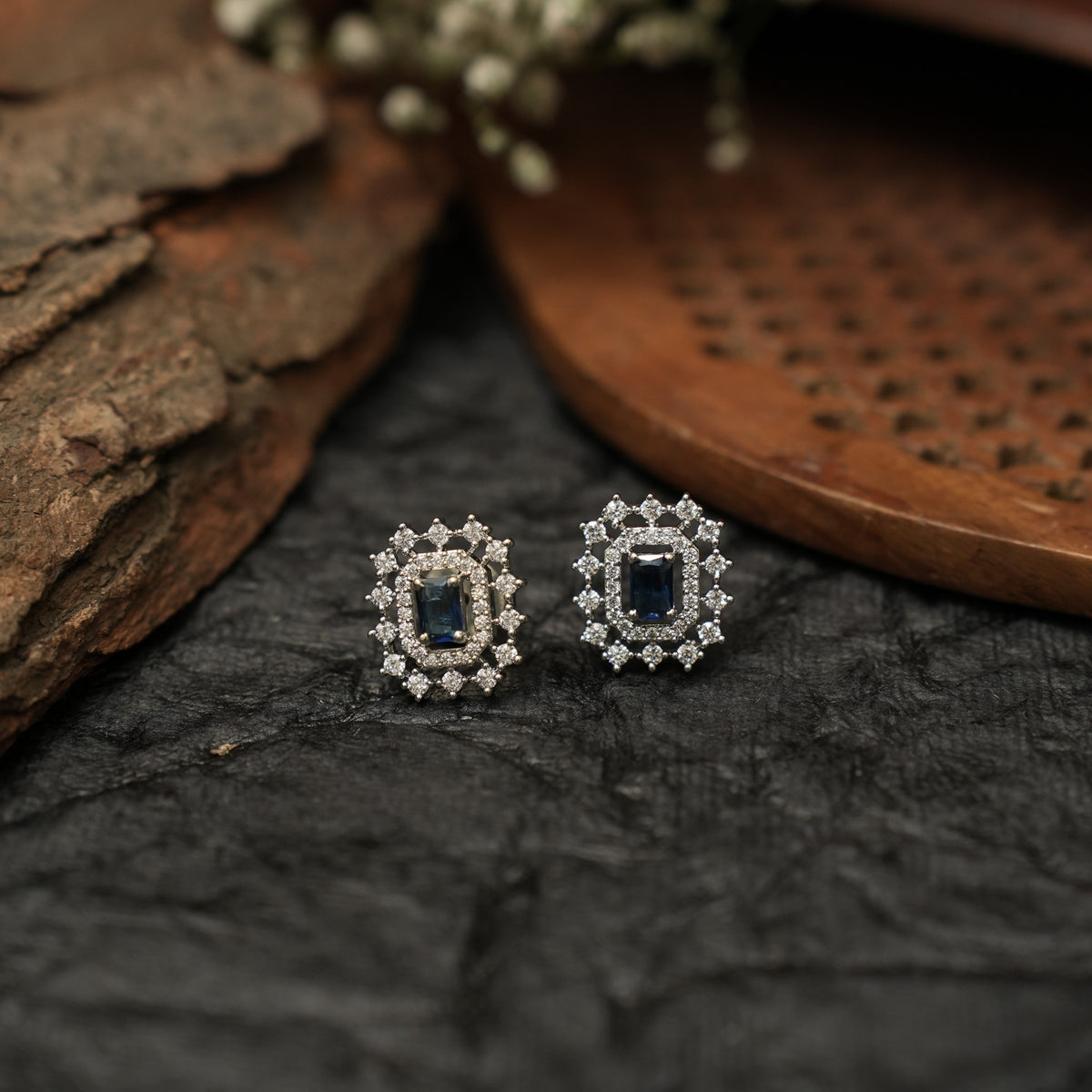 Ziana Zircon Ear Stud - Royal Blue
