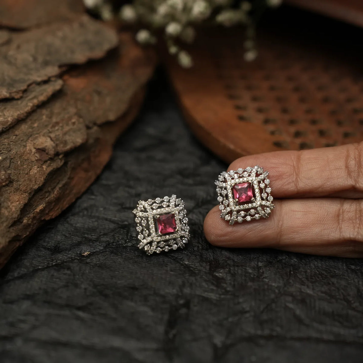 Zyra Zircon Ear Stud - Red