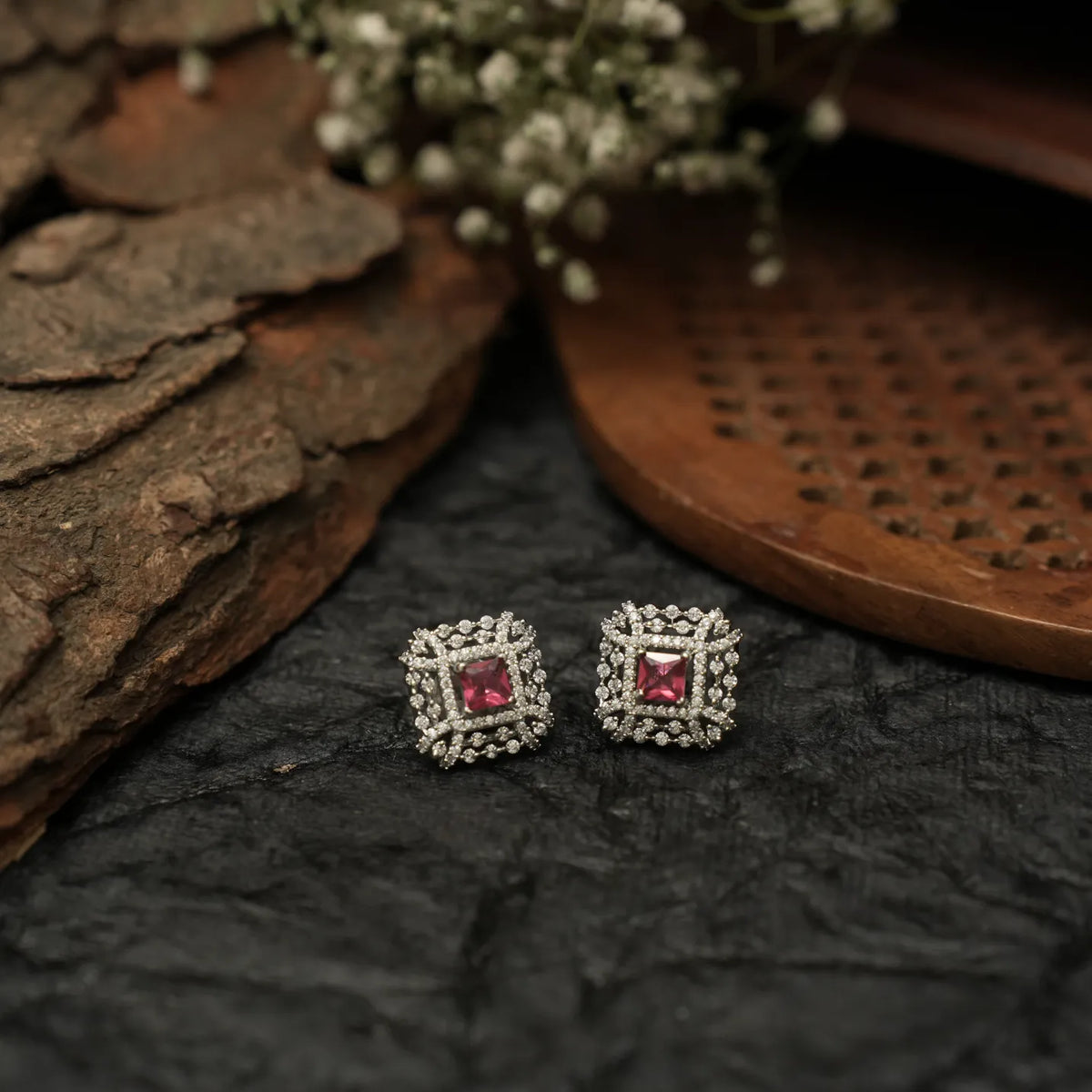 Zyra Zircon Ear Stud - Red
