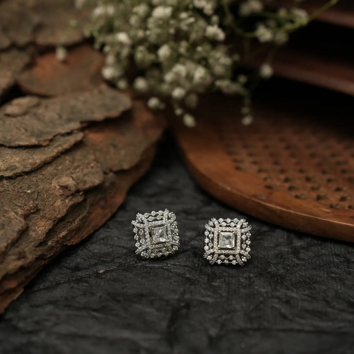 Zyra Zircon Ear Stud - White