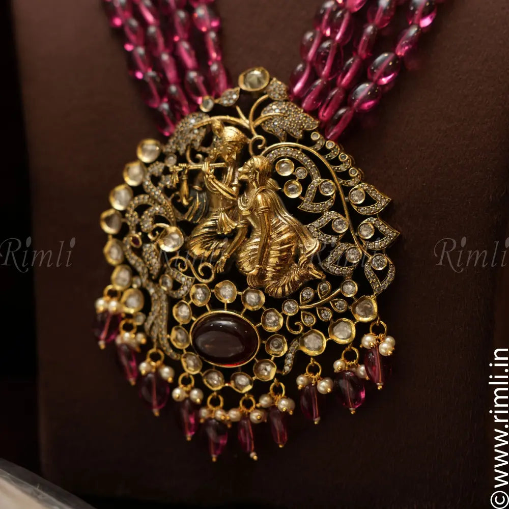 Adesha Victorian Beaded Necklace - Pink