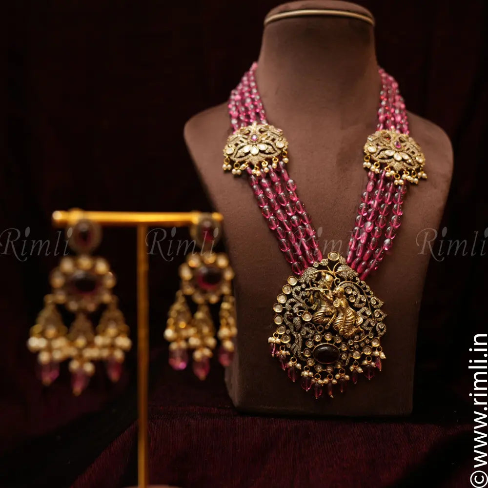 Adesha Victorian Beaded Necklace - Pink