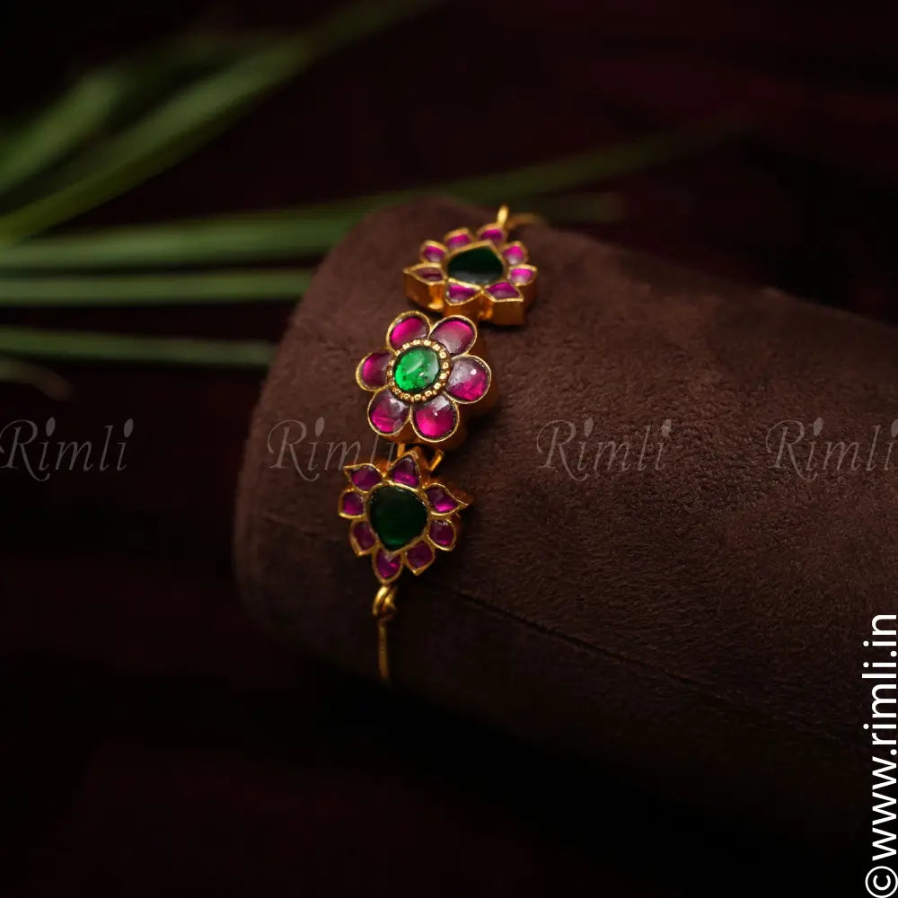 Aditi Silver Bracelet - Reddish Pink & Green