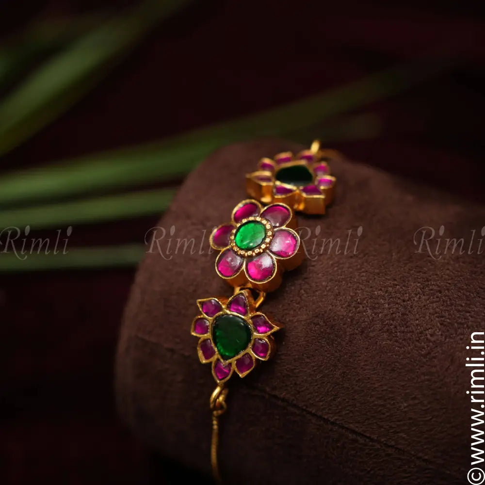 Aditi Silver Bracelet - Reddish Pink & Green
