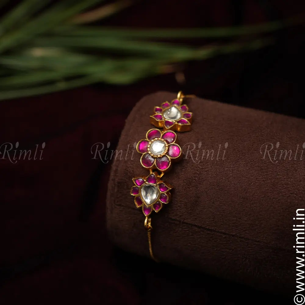 Aditi Silver Bracelet - Reddish Pink - Rimli Boutique