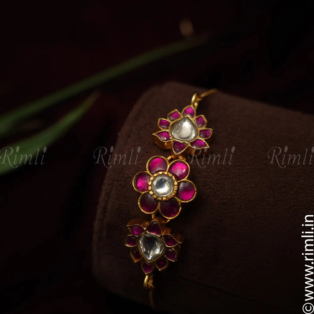 Aditi Silver Bracelet - Reddish Pink - Rimli Boutique