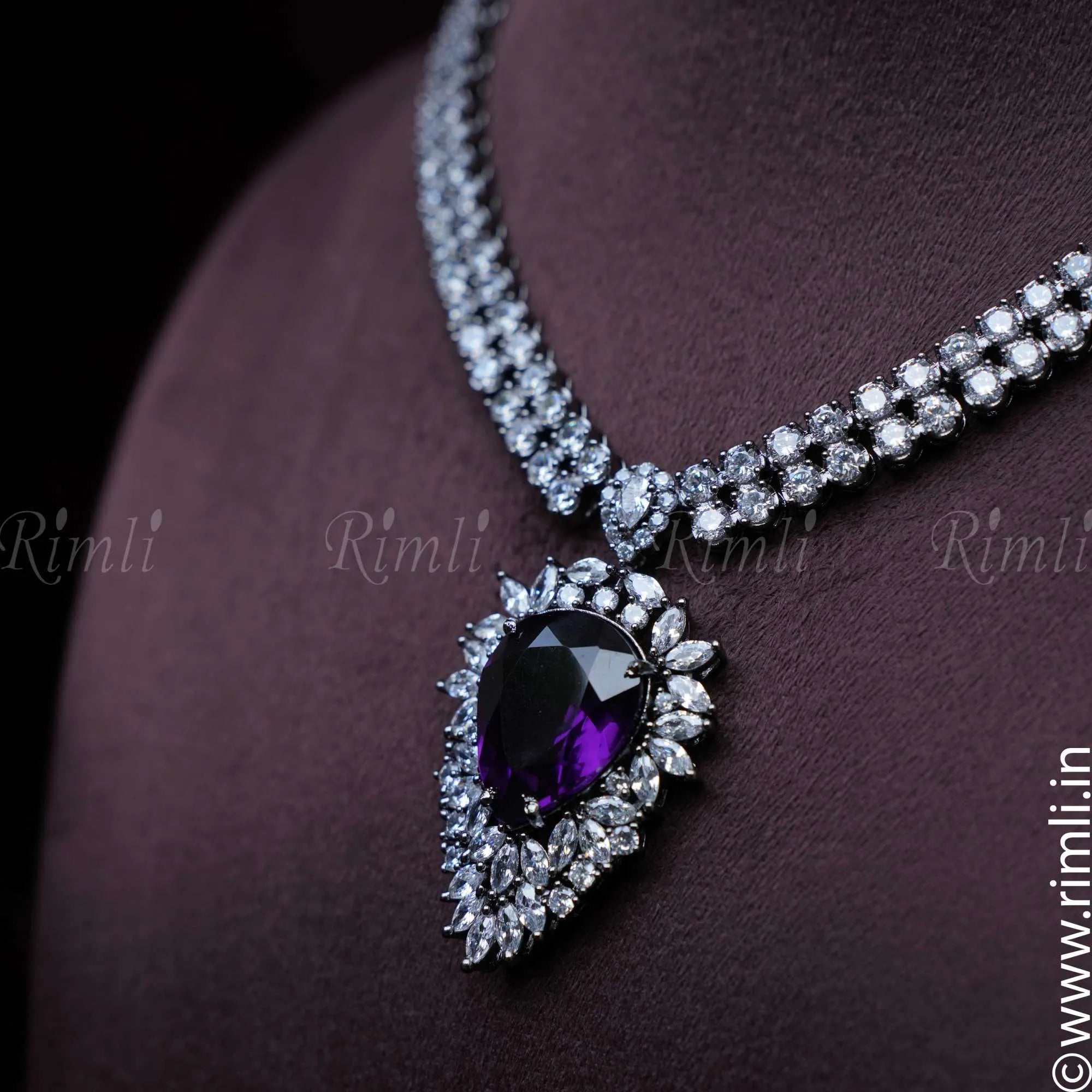 Urvi Zircon Necklace - Dark Purple