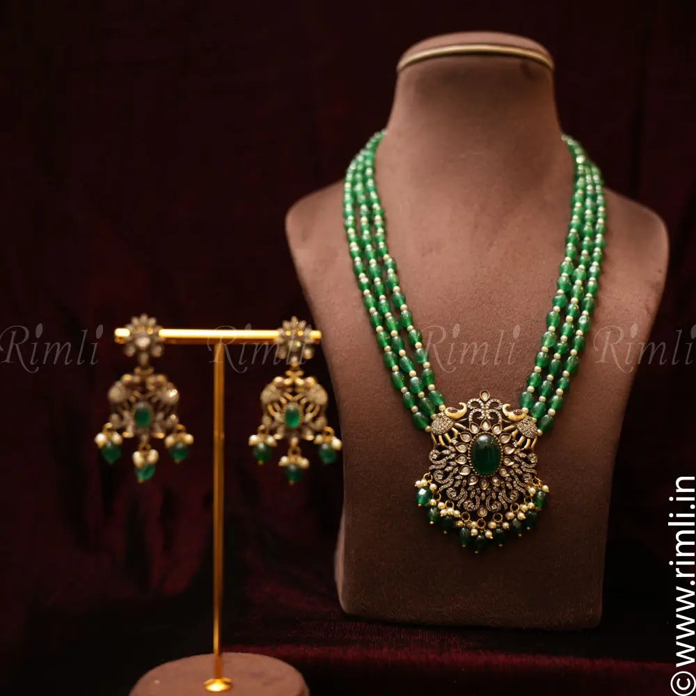 Deeptha Victorian Beaded Necklace - Green