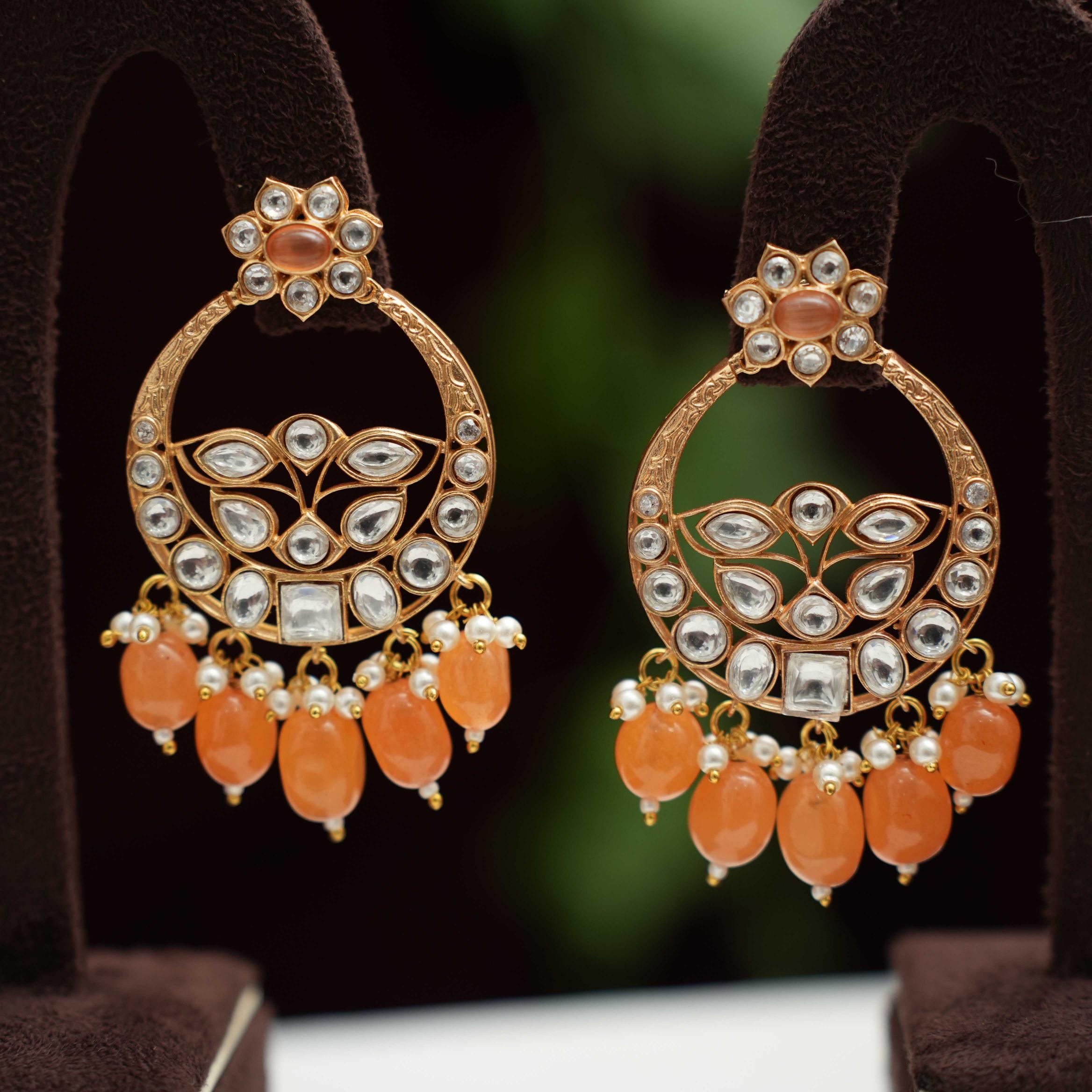 Falisha Chandbali Earrings - Orange