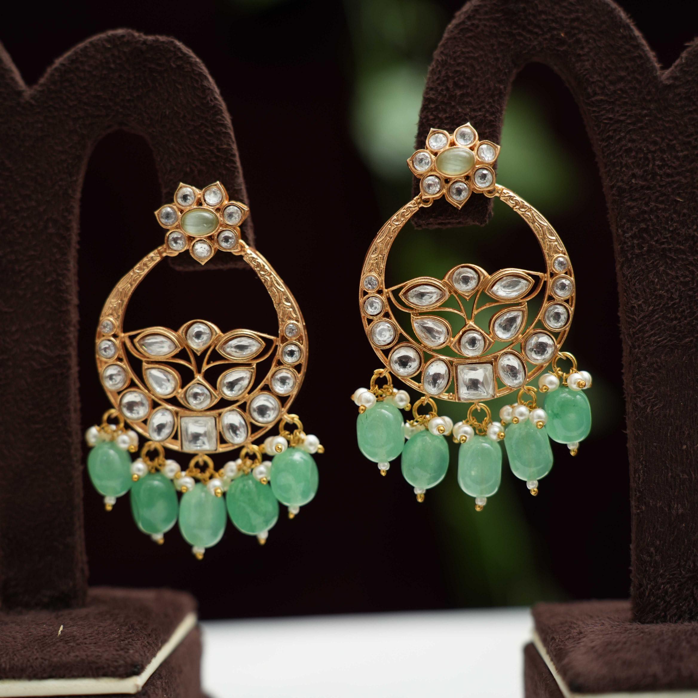 Falisha Chandbali Earrings - Pastel Green