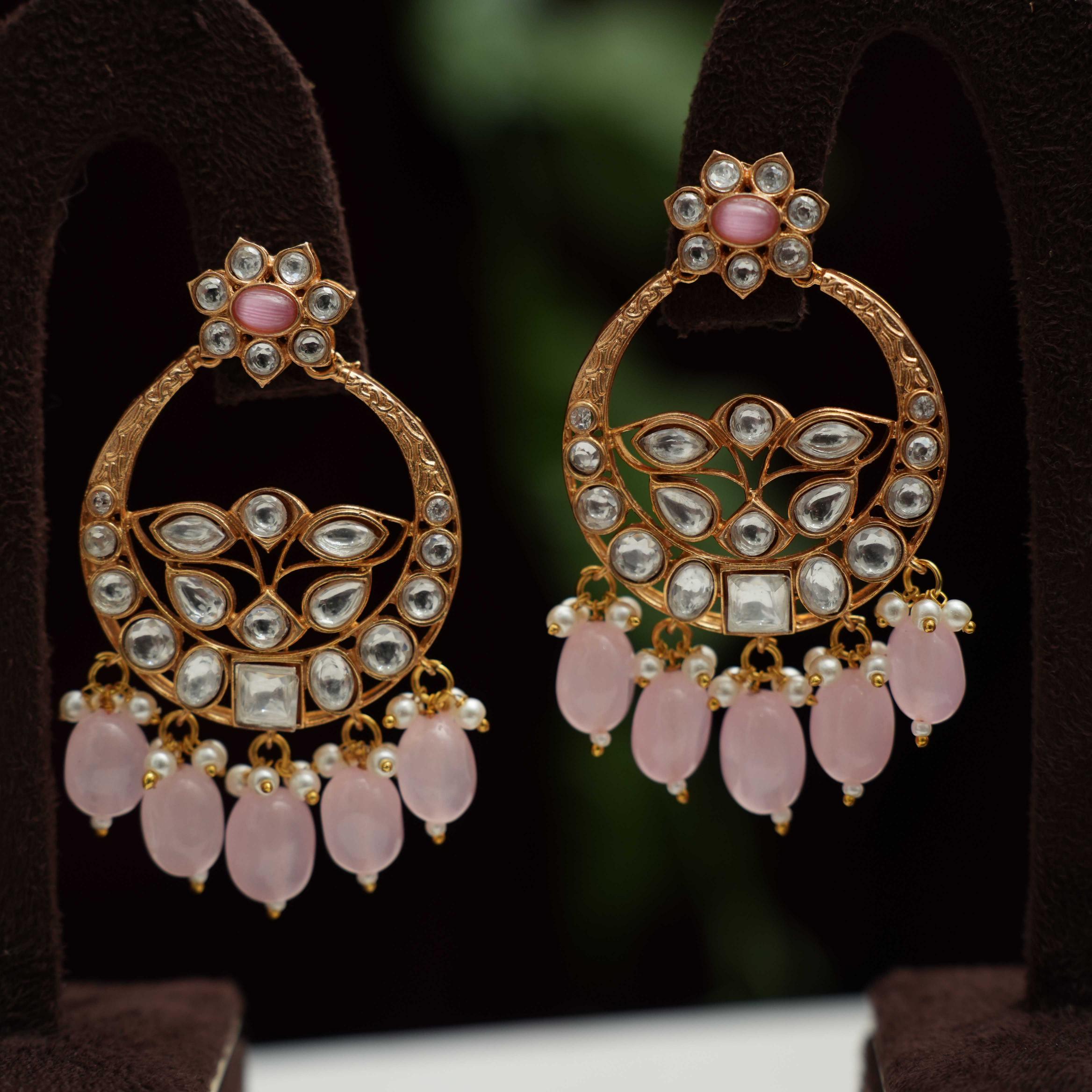 Falisha Chandbali Earrings - Pastel Pink