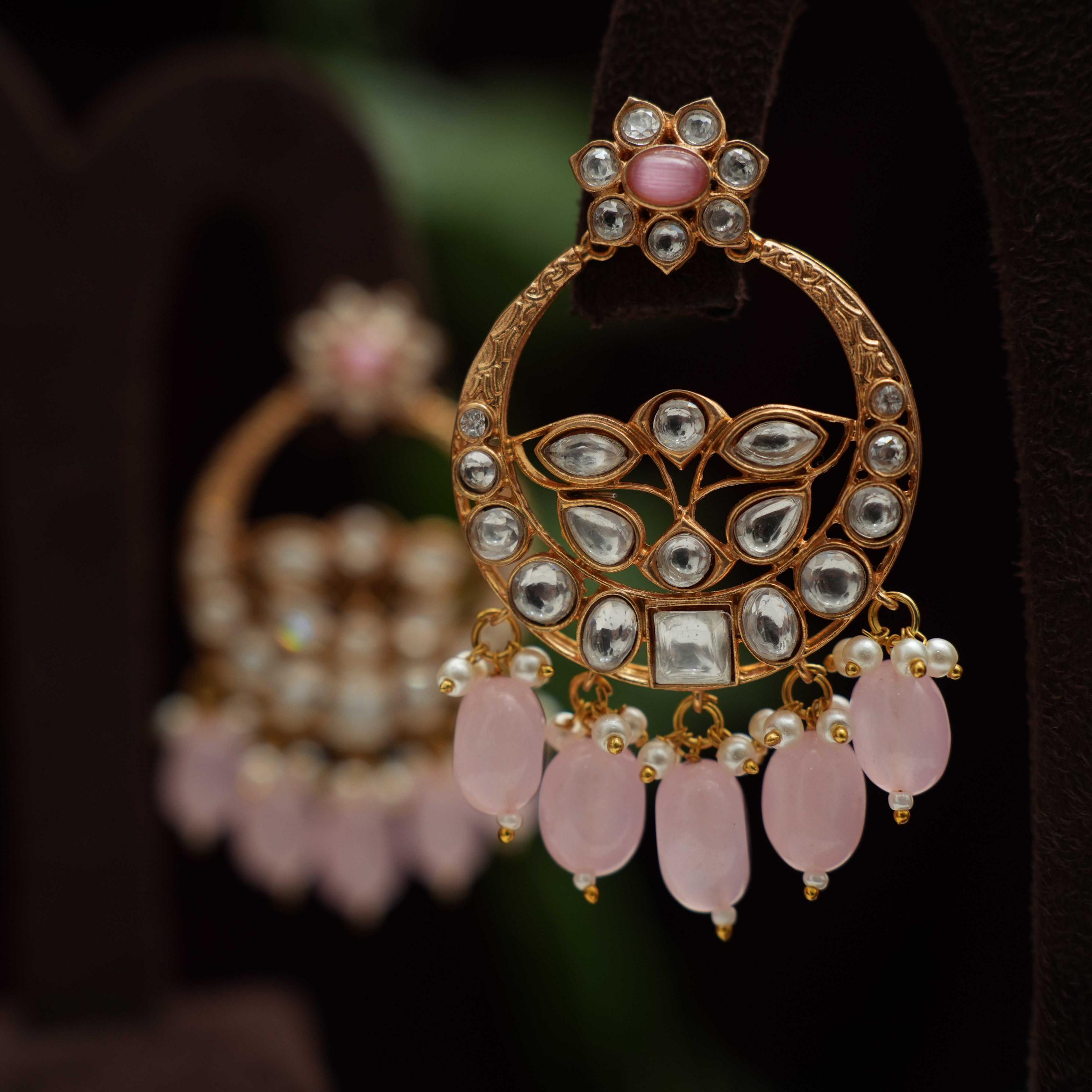 Falisha Chandbali Earrings - Pastel Pink