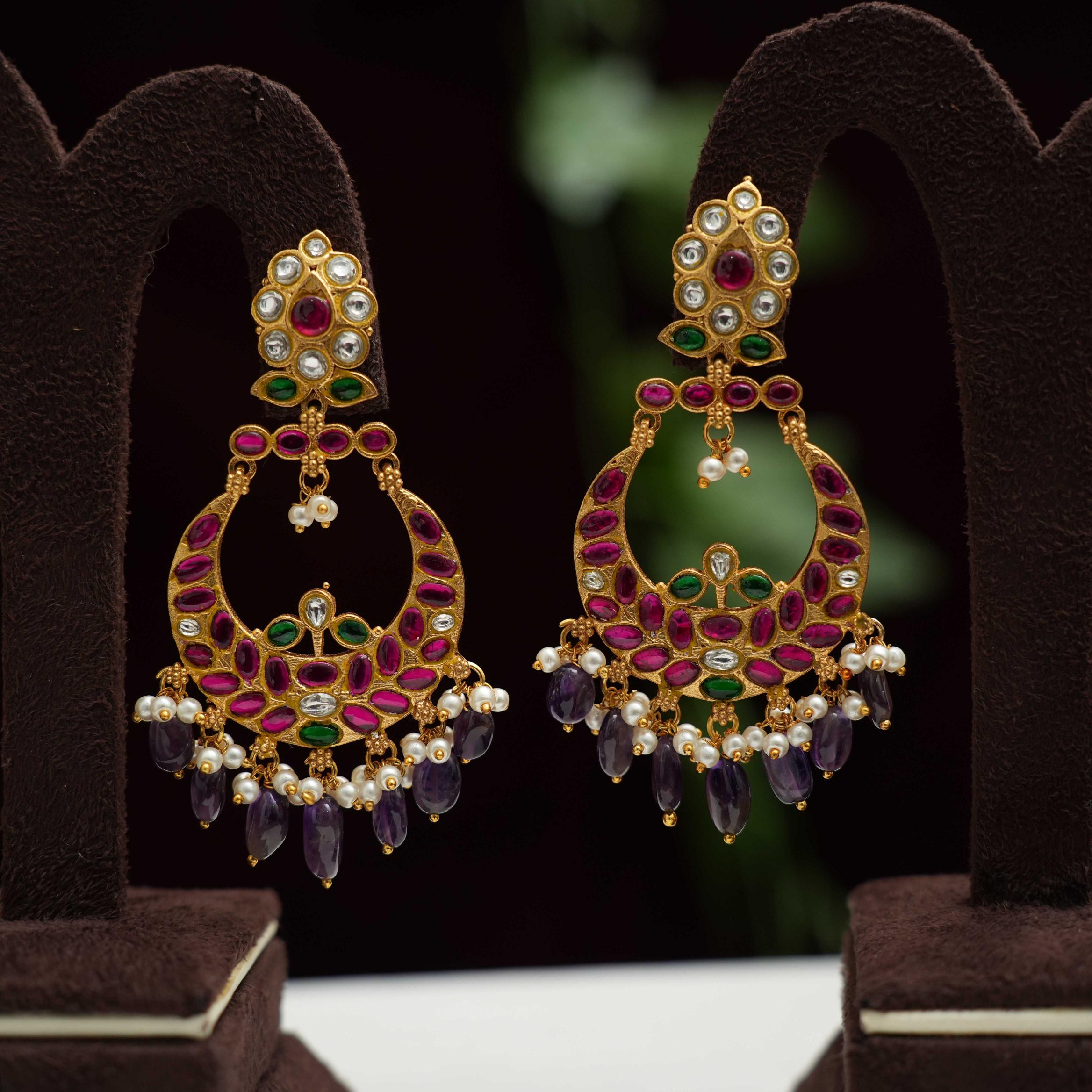 Jharna Chandbali Earrings - Lilac