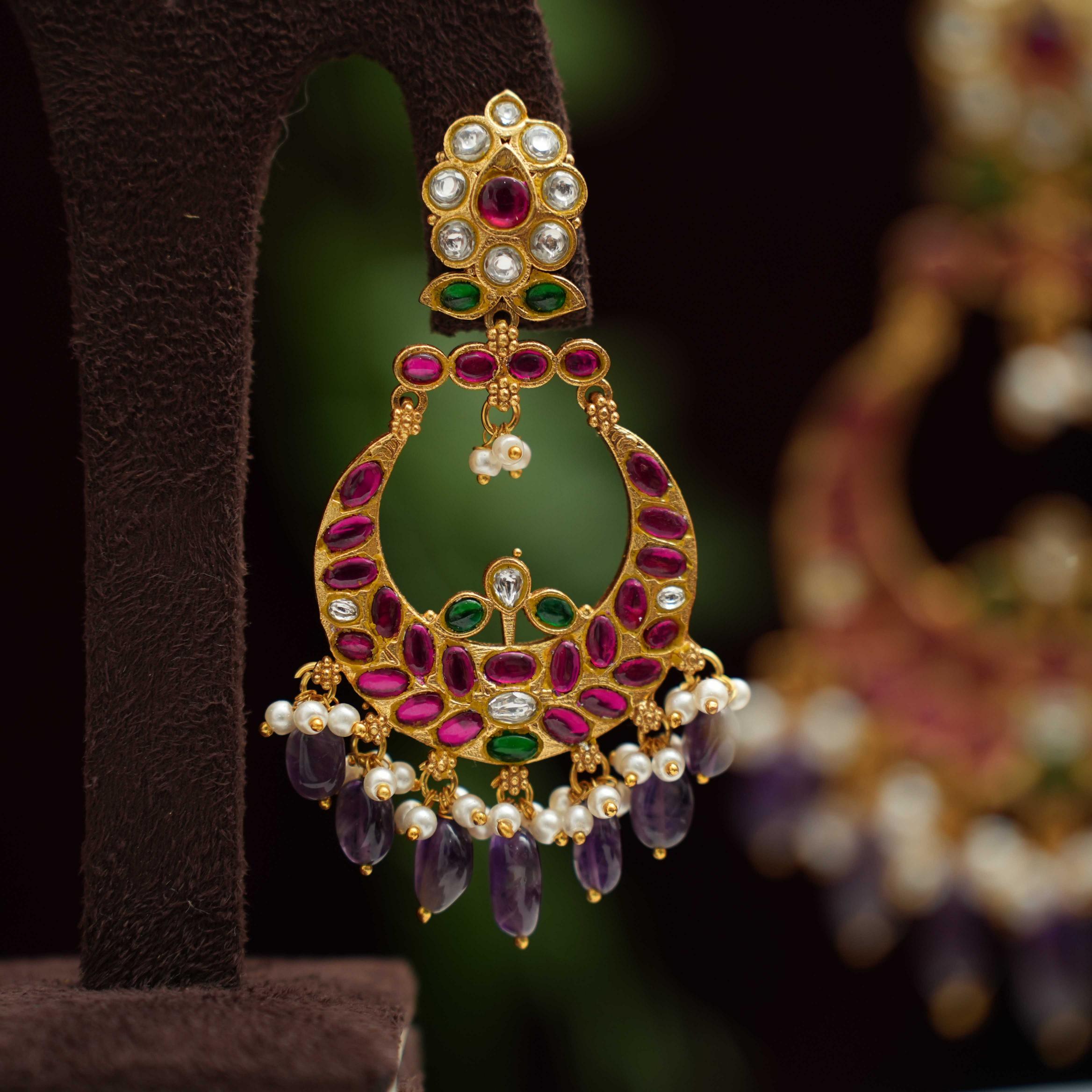 Jharna Chandbali Earrings - Lilac
