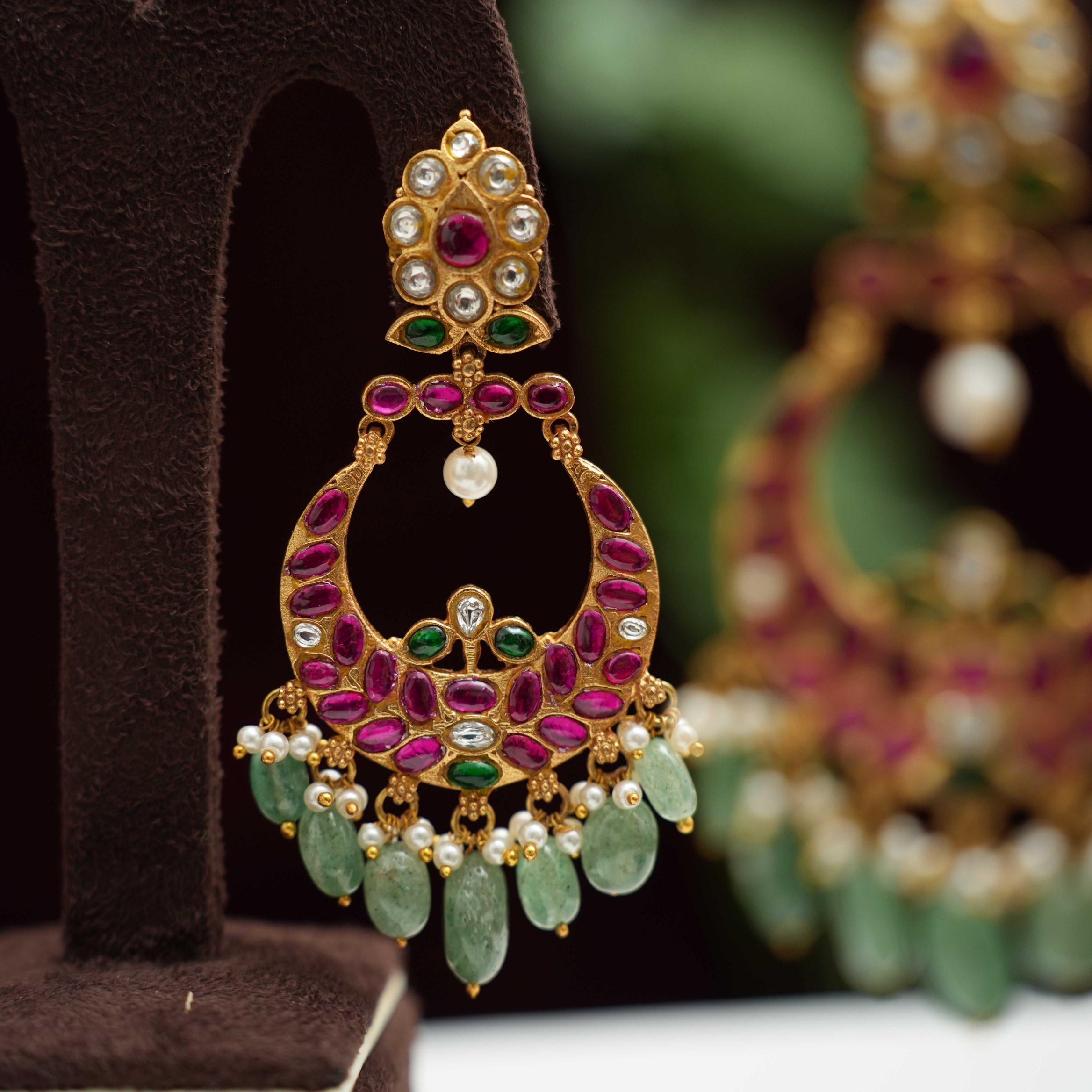 Jharna Chandbali Earrings - Pastel Green