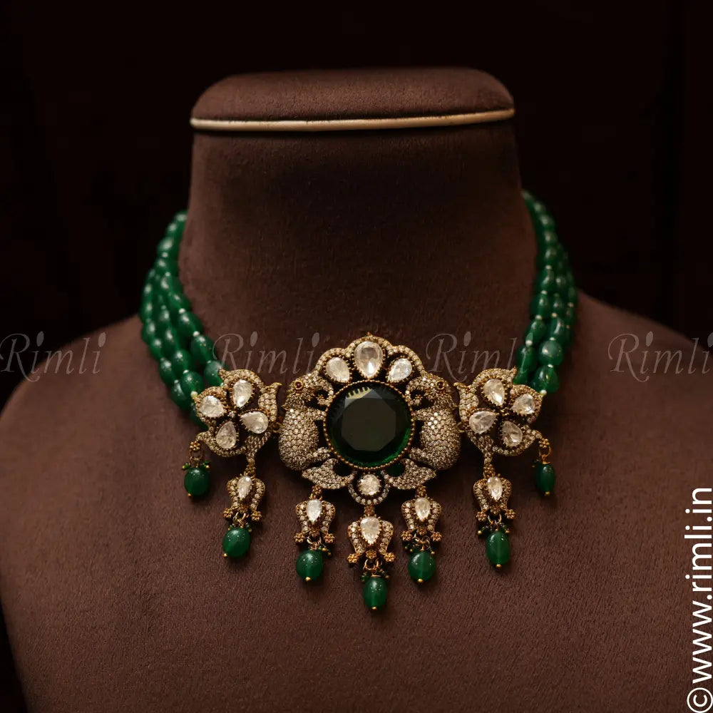 Kanya Beaded Victorian Necklace - Green