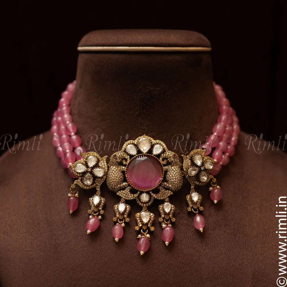 Kanya Beaded Victorian Necklace - Pastel Pink