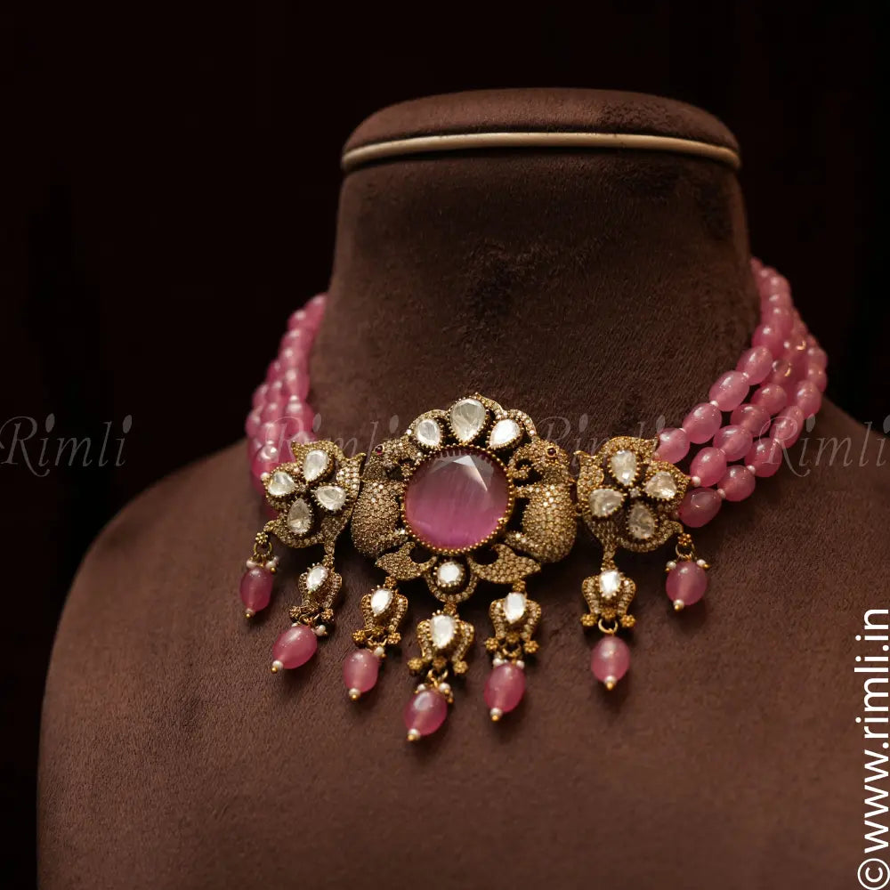 Kanya Beaded Victorian Necklace - Pastel Pink