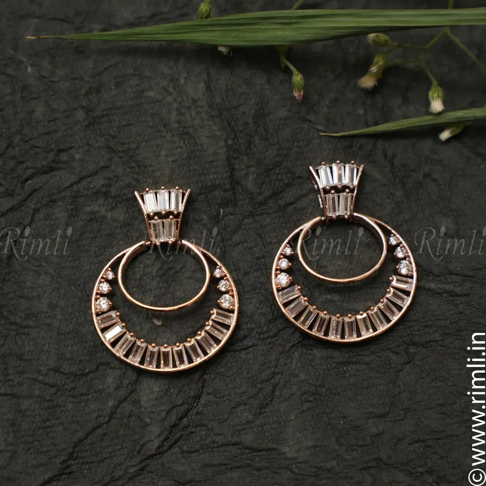 Kridha Zircon Designer Earrings - Rose Gold
