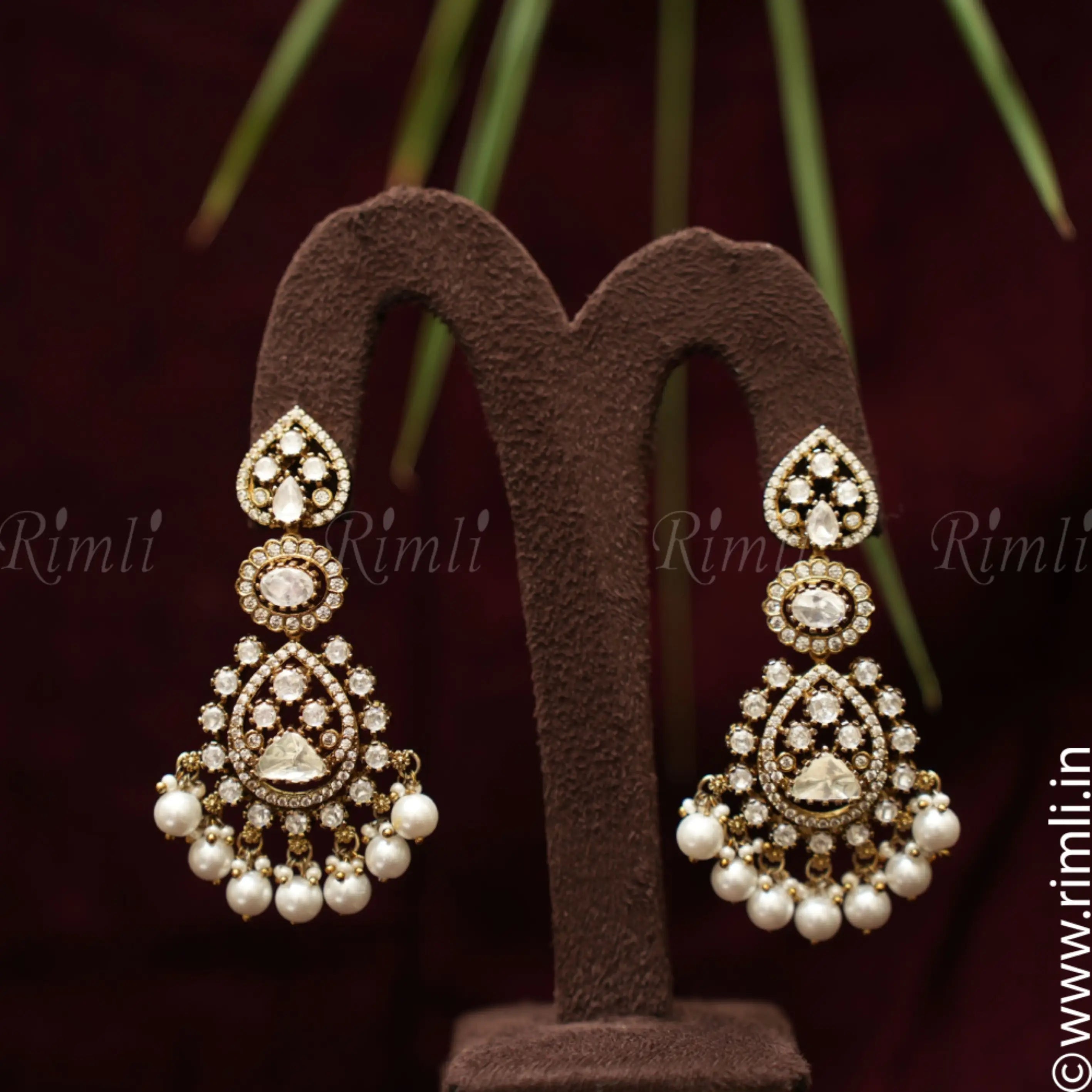 Parnika Polki Designer Earrings - White - Rimli Boutique