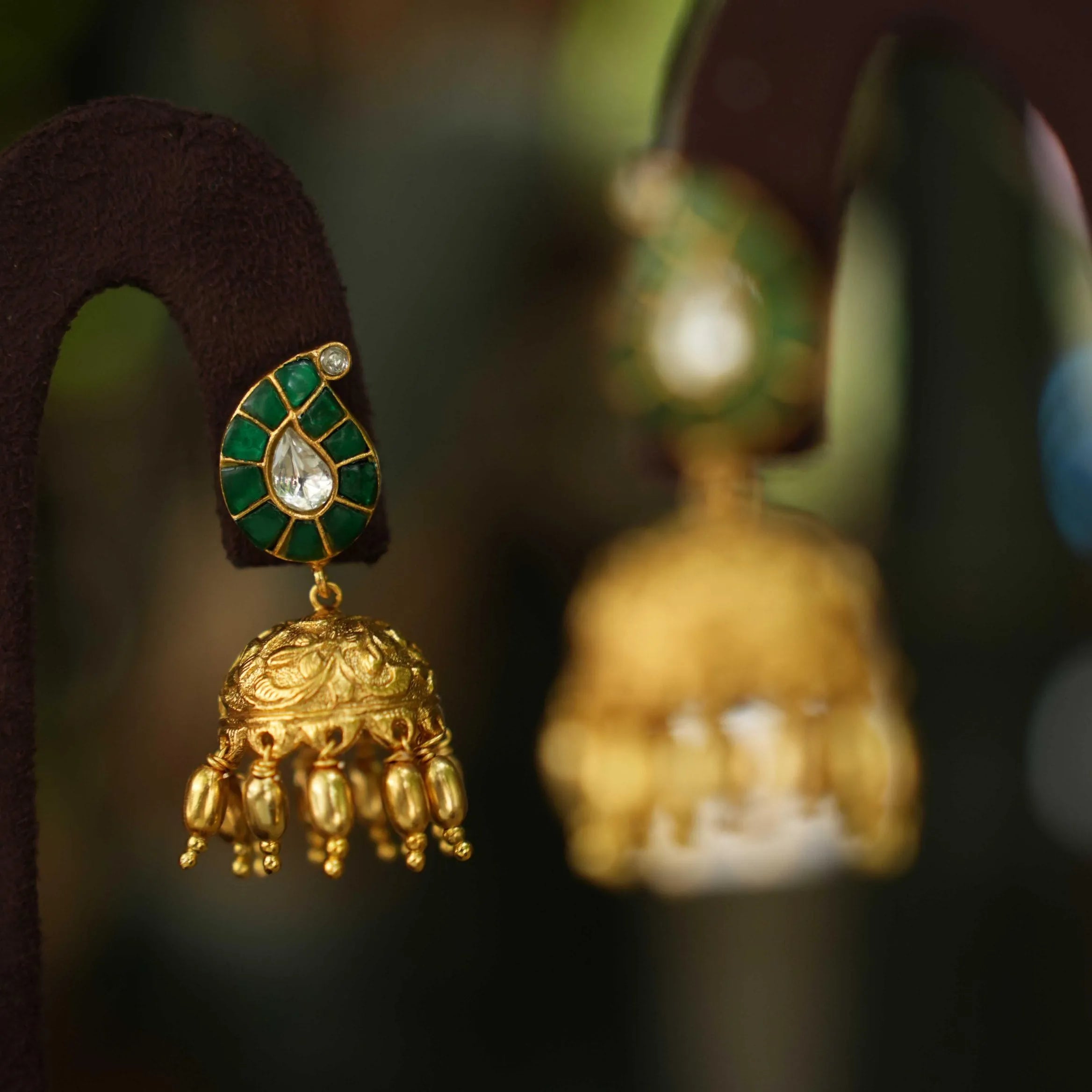 Tanu Antique Jhumka - Green