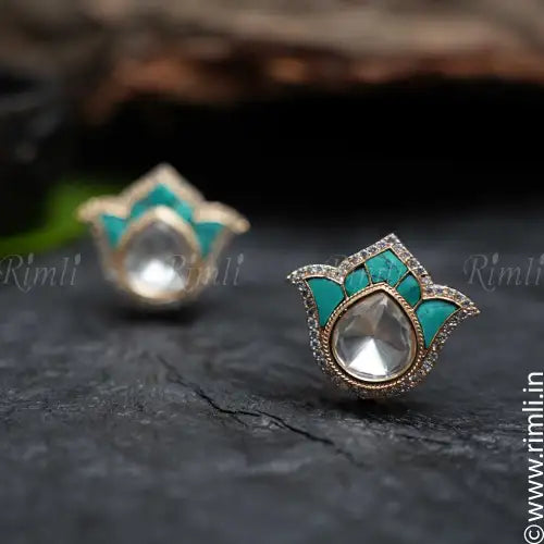 Daksha Lotus Ear Stud - Turquoise