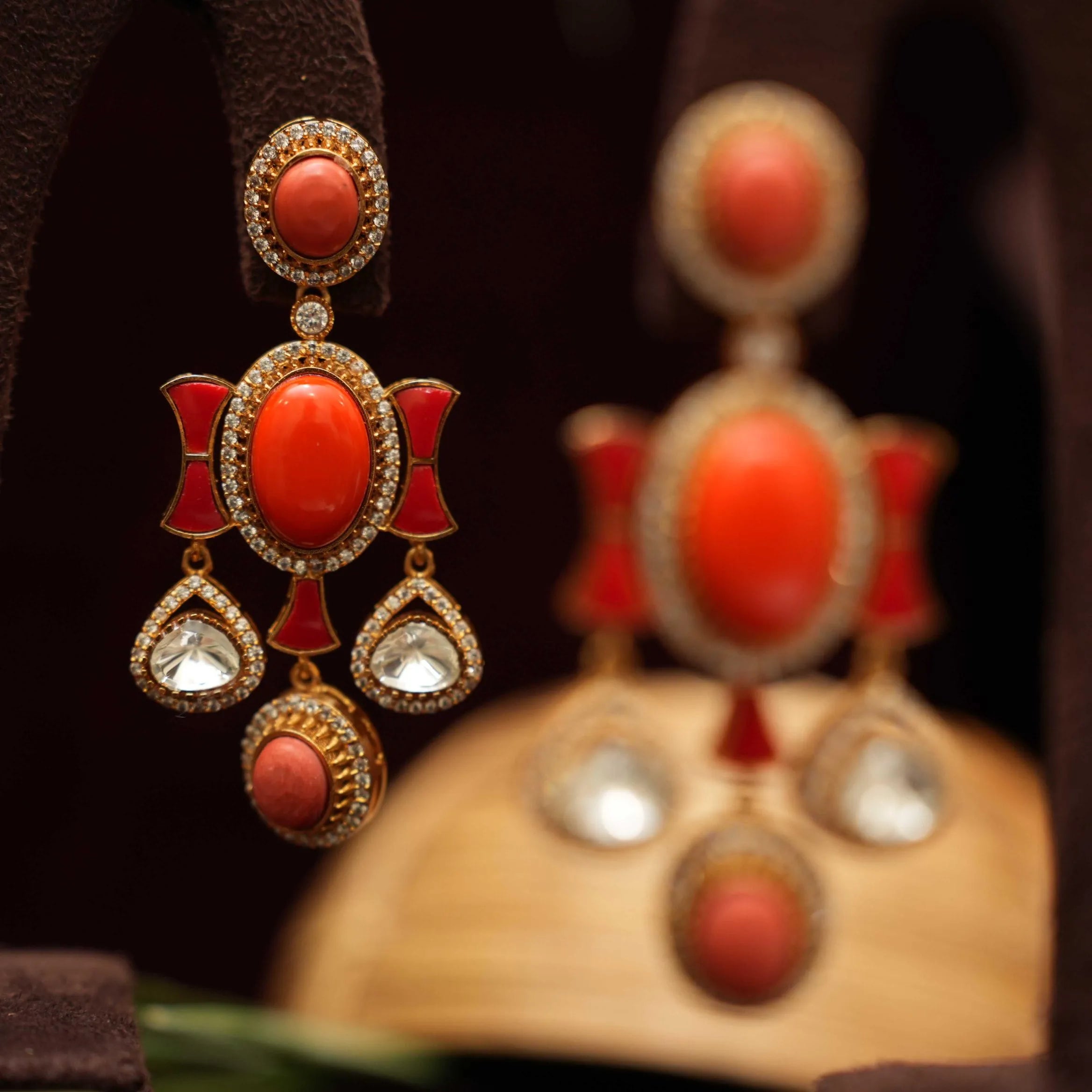 Gajra Polki Earrings - Coral - Rimli Boutique